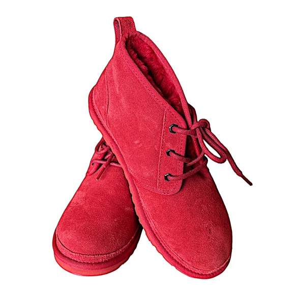 UGG Neumel Red Suede Boots Shoes Size 9US Lace-Up Round Toe Winter - Picture 3 of 11